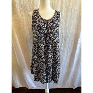 AUW Sundress Womens Medium Floral Navy Blue Floral Stretch Buttons Casual Flirty